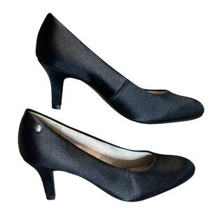 LifeStride Black Satin Heels 2.5" Soft System Comfort Pointed Toe Shoe 6